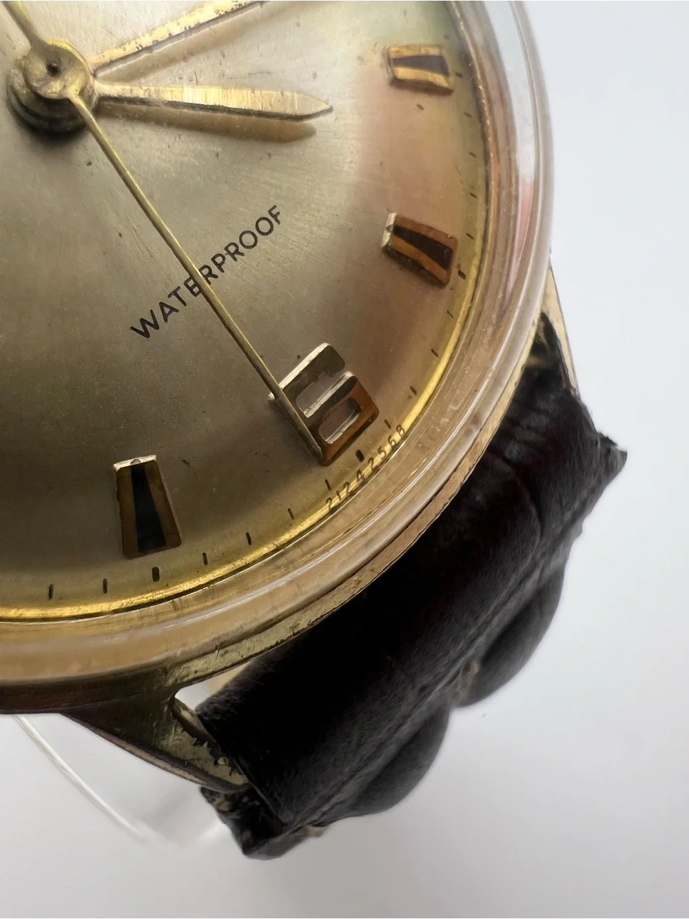 Timex Gold Dial Watch with Dark Brown Leather Strap